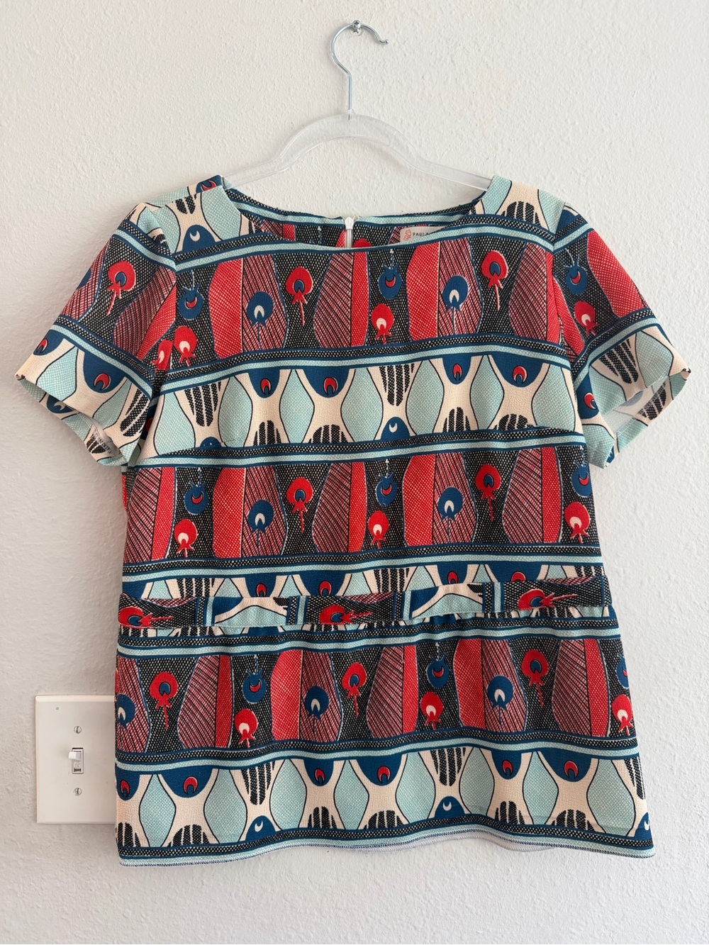 Paul & Joe Short Sleeve Printed Tee in Red, Teal & Navy